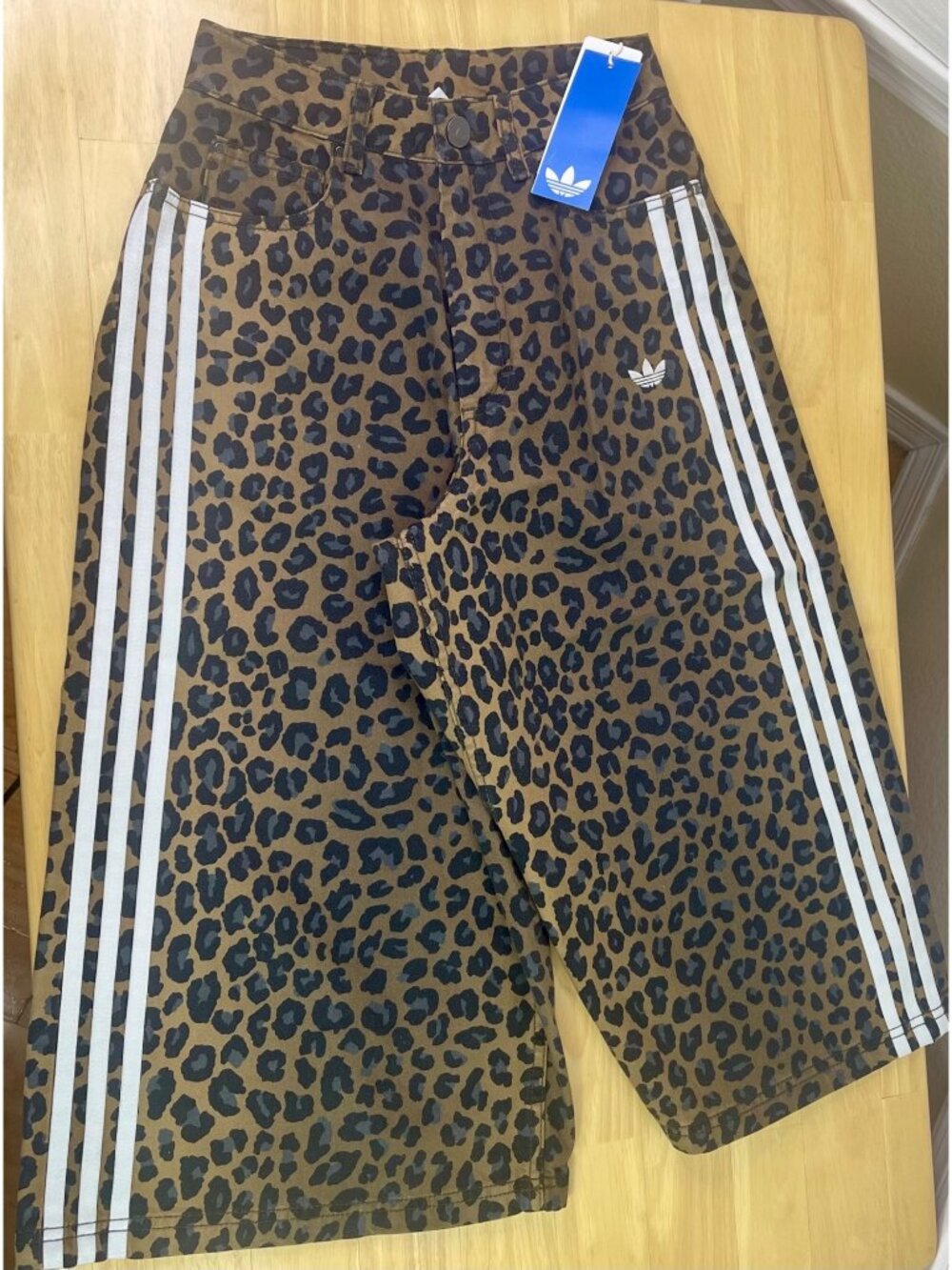 Adidas Originals Leopard Print Denim Bronze Bermuda Shorts KA2676 - Women’s 24”